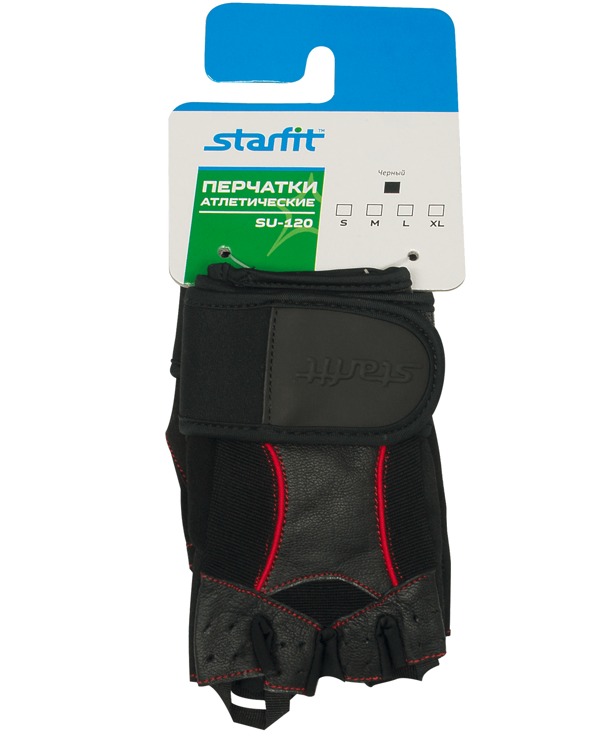 Перчатки атлетические SU-120,черный STARFIT,30% натуральная кожа, 40% полиуретан, 20% нейлон, 10% эл