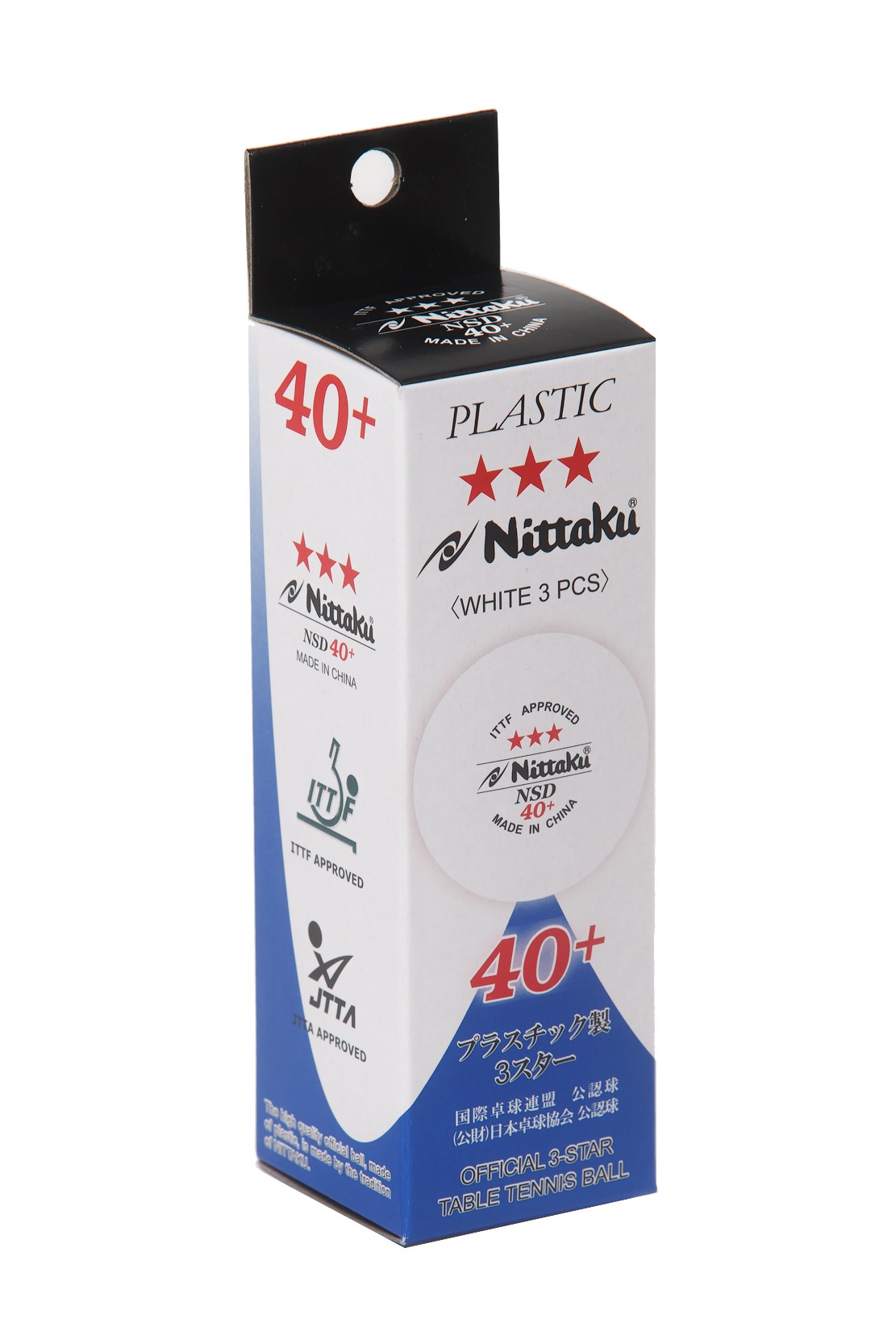 Мяч для настольного тенниса NITTAKU 3*** SD 40+, белый