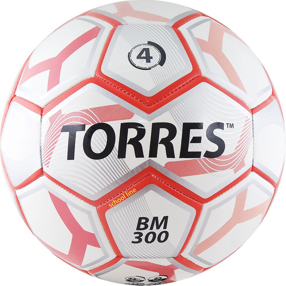 Мяч футбольный TORRES BM 300 р.4, 28 пан.,гл.TPU,2 подкл. слой, маш. сш., бело-сер